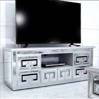 Classic pattern mirrored TV unit with silver edge